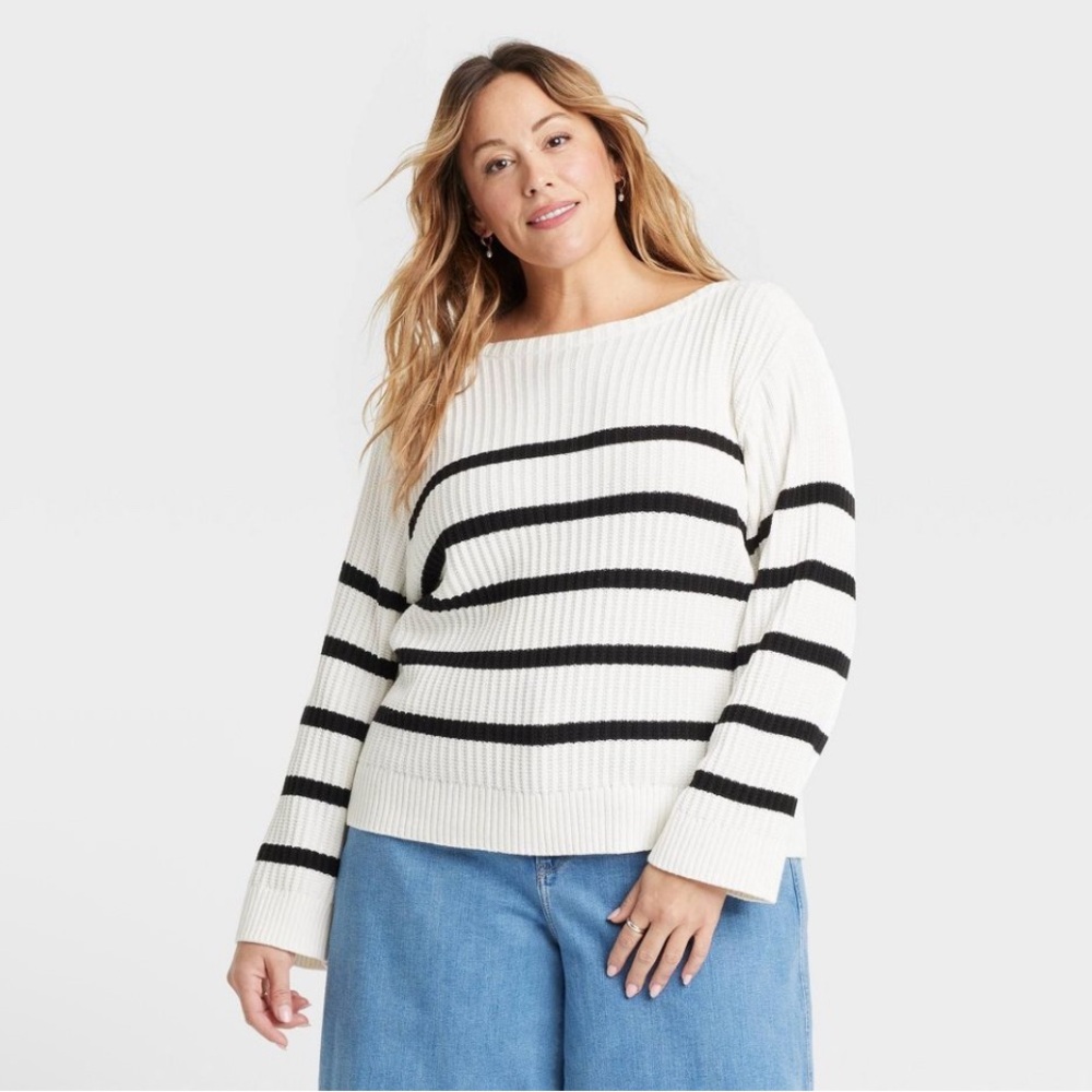 Plus size Ava&Viv Women's Striped Sweater - Black and White size XXL. New